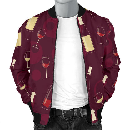 Wine Themed Pattern Print Men Bomber Jacket