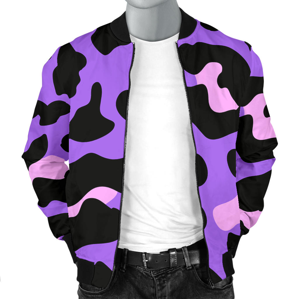 Cheetah Purple Neon Print Pattern Men Bomber Jacket