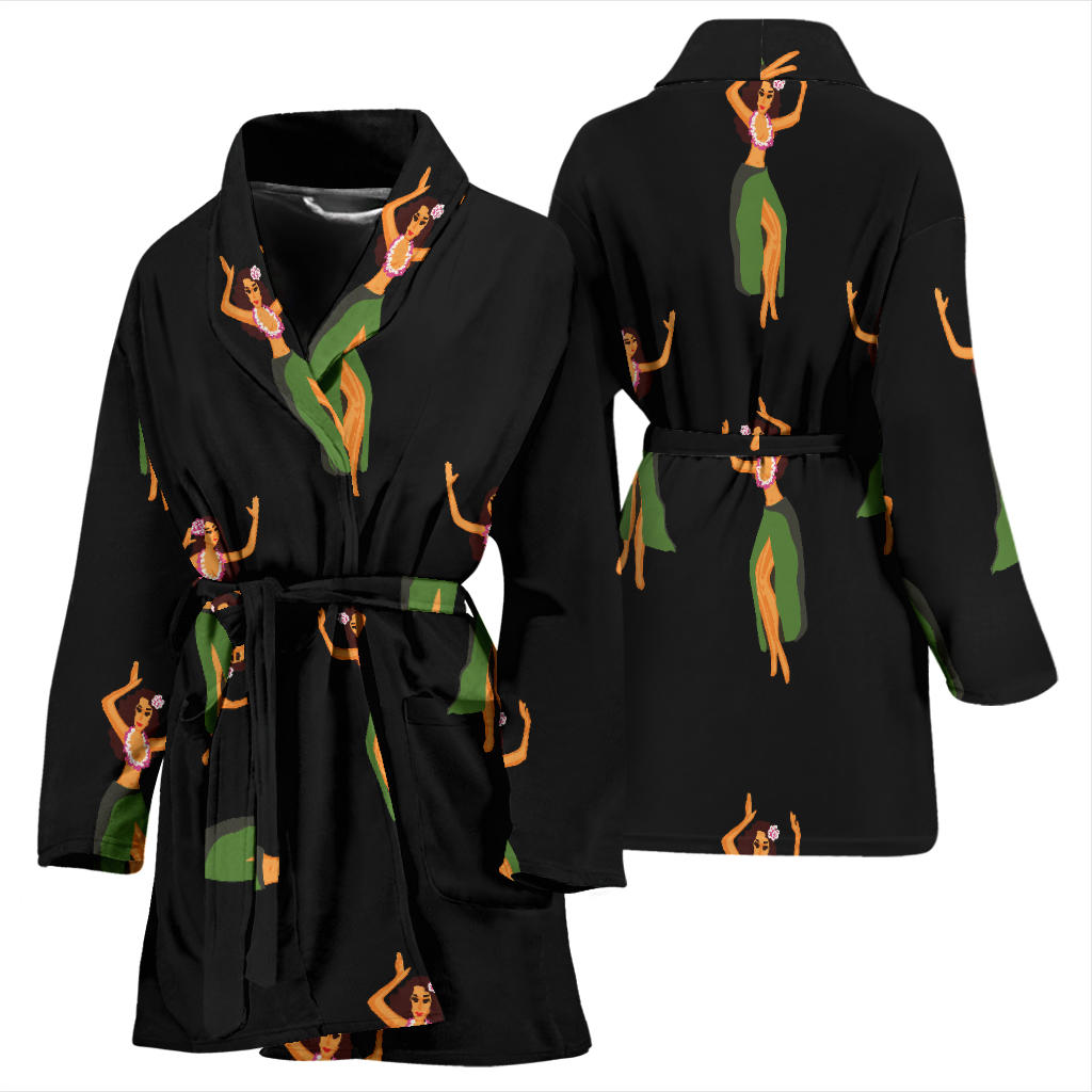 Hula Dancers Girl Pattern Print Design 01 Women Bathrobe