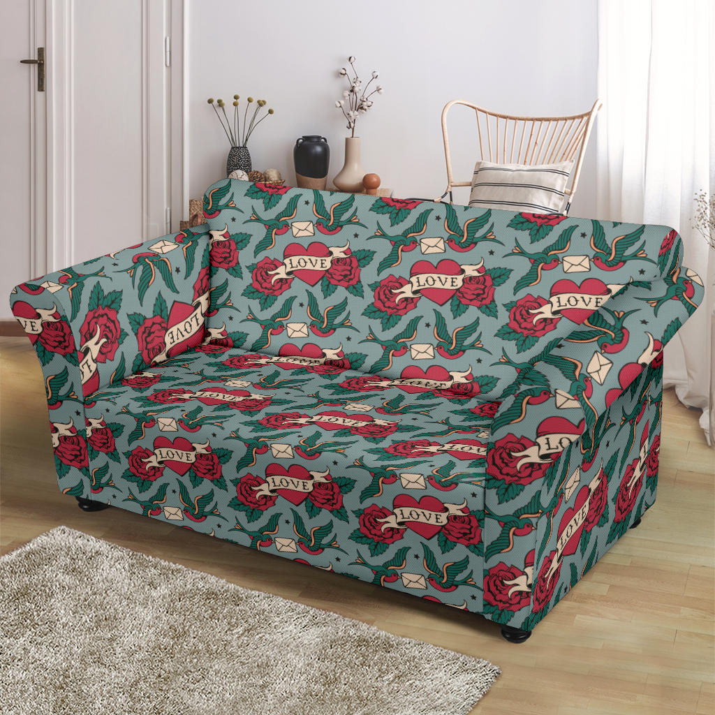 Tattoo Heart Print Design LKS301 Loveseat Couch Slipcover