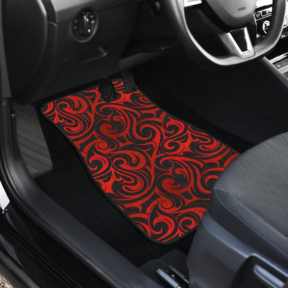 Maori Red Black Themed Design Car Floor Mats Front Back