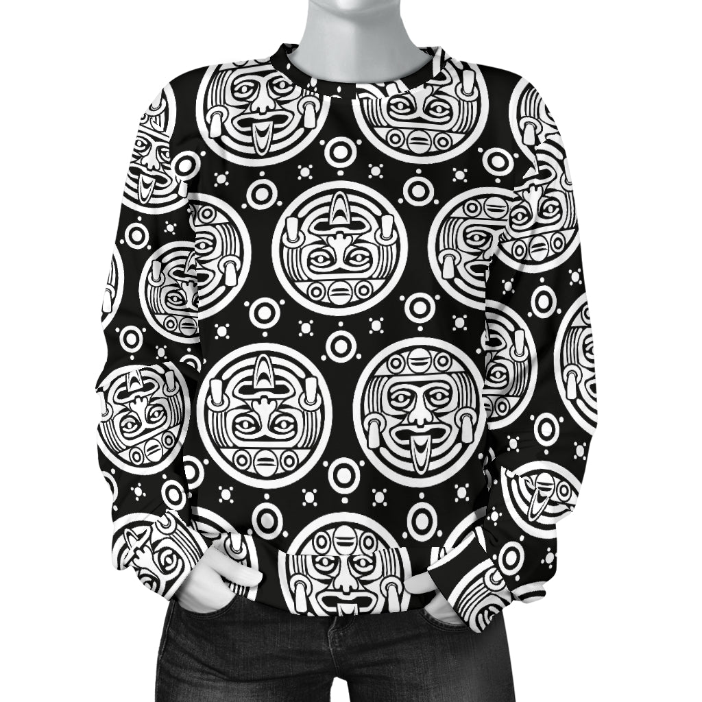 Calendar Aztec White Black Print Pattern Women Long Sleeve Sweatshirt