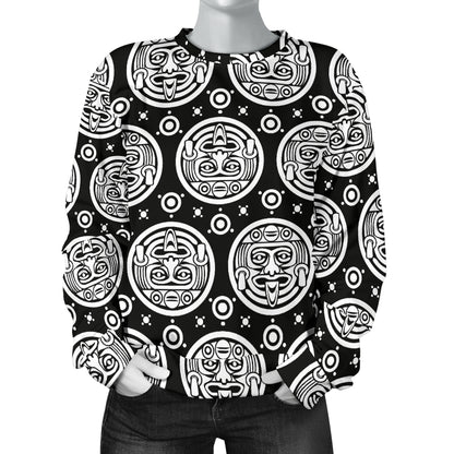 Calendar Aztec White Black Print Pattern Women Long Sleeve Sweatshirt