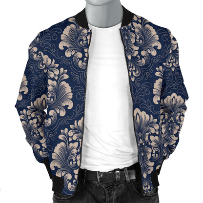 Damask Blue Luxury Print Pattern Men Bomber Jacket