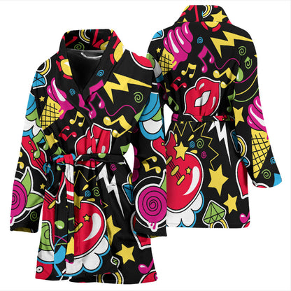 Pop Art Pattern Print Design A04 Women Bathrobe