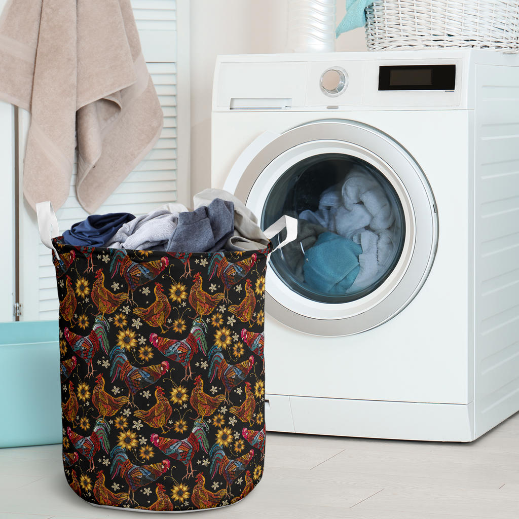 Chicken Embroidery Style Laundry Basket