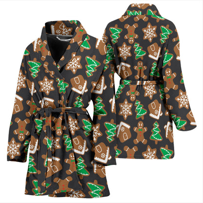 Gingerbread Pattern Print Design 02 Women Bathrobe