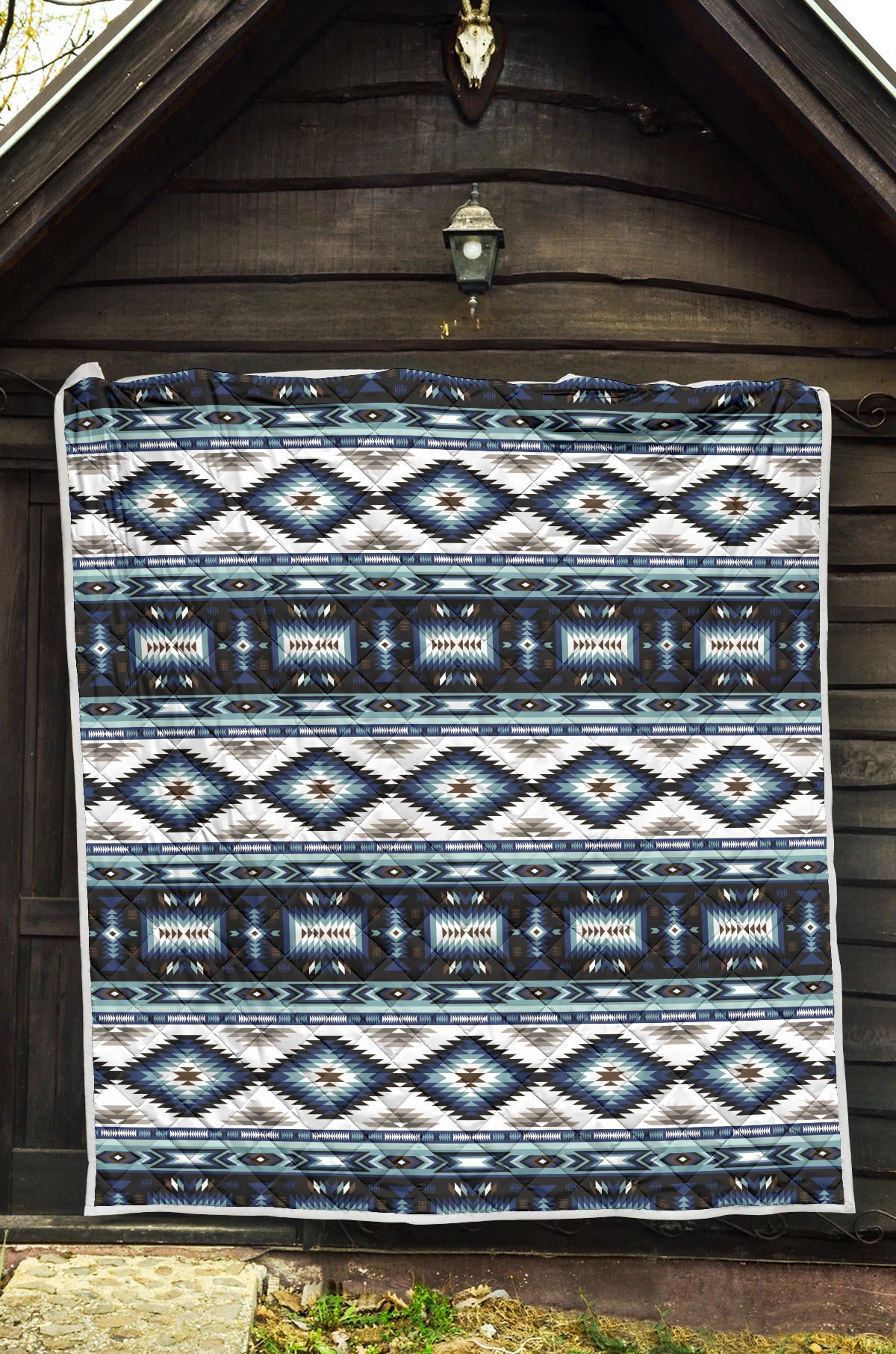 Navajo Dark Blue Print Pattern Quilt Bedspread