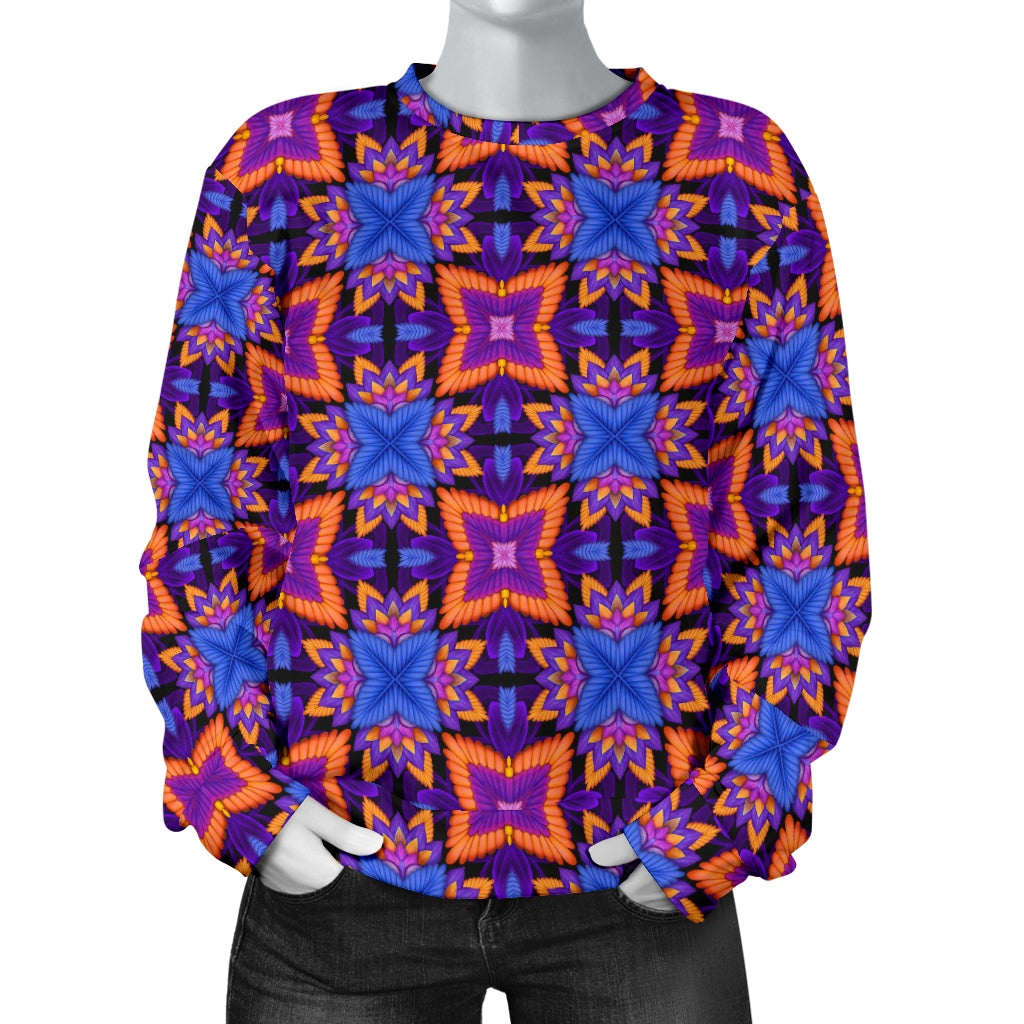 kaleidoscope Purple Orange Print Design Women Long Sleeve Sweatshirt
