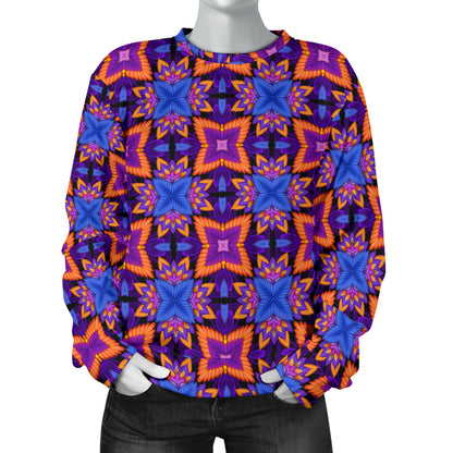 kaleidoscope Purple Orange Print Design Women Long Sleeve Sweatshirt