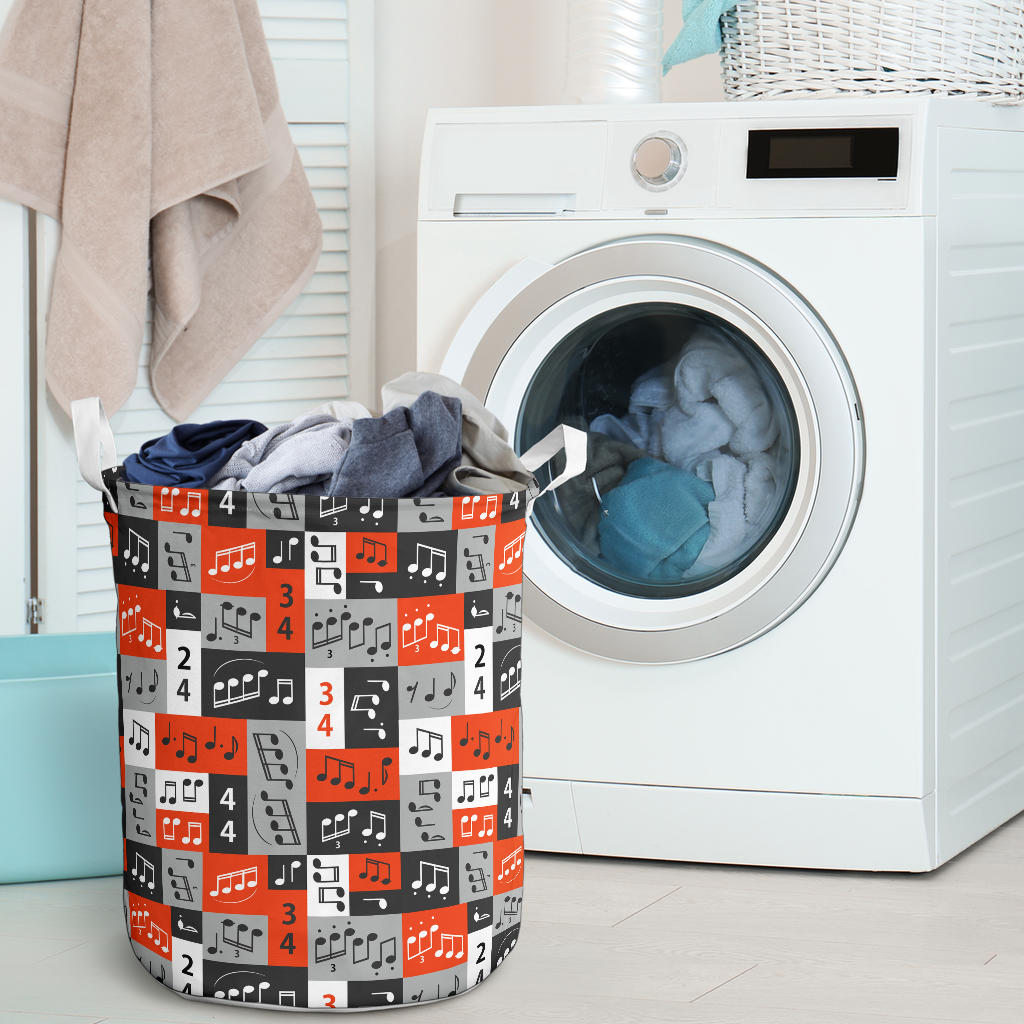 Music Note Design Themed Print Laundry Basket