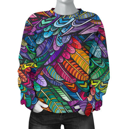 Feather Multicolor Design Print Women Long Sleeve Sweatshirt