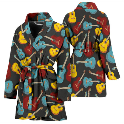 Acoustic Guitar Pattern Print Design 01 Women Bathrobe
