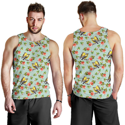 Bird with Red Flower Print Pattern Men Tank Top