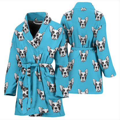 Boston Terrier Pattern Print Design 01 Women Bathrobe