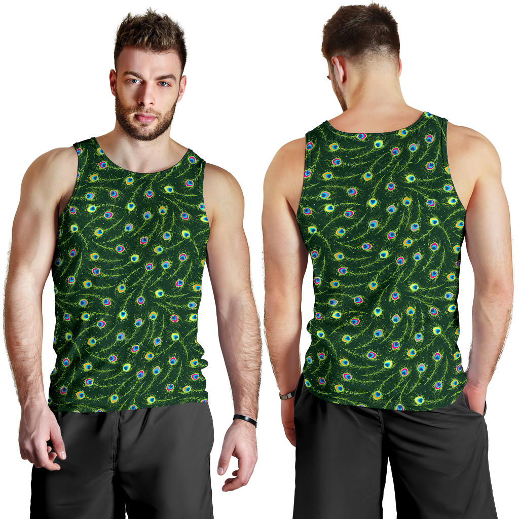 Peacock Feather Green Design Print Men Tank Top