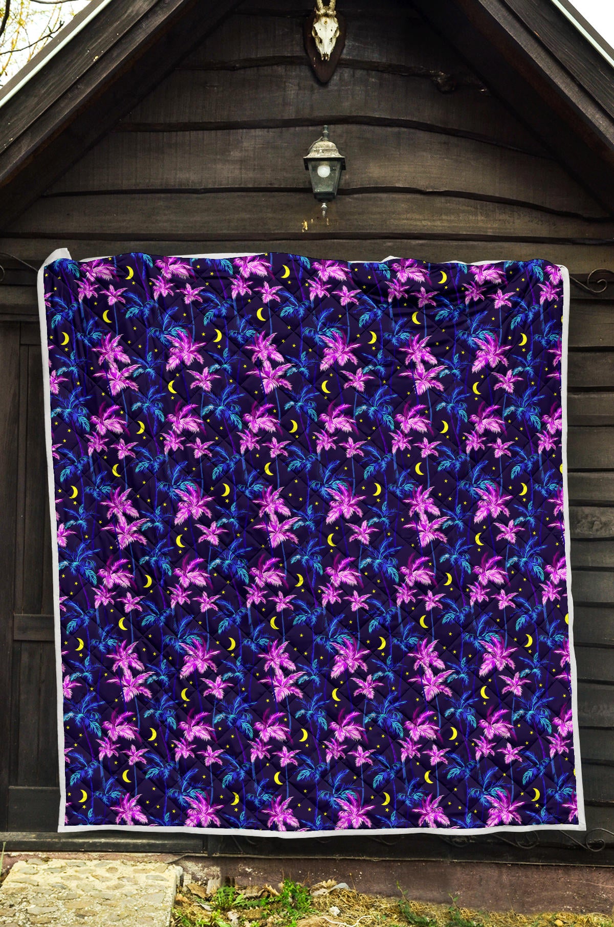 Palm Tree Night Scene Design Print Quilt Bedspread