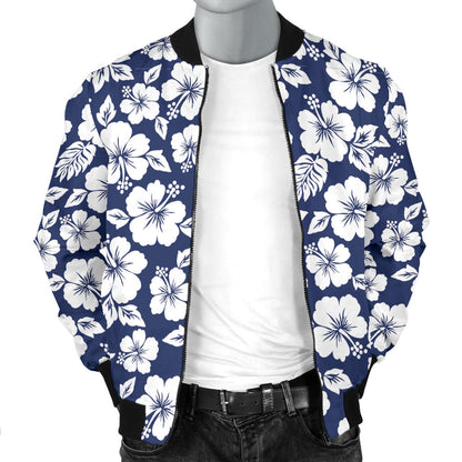 Hibiscus Blue Hawaiian Flower Style Men Bomber Jacket
