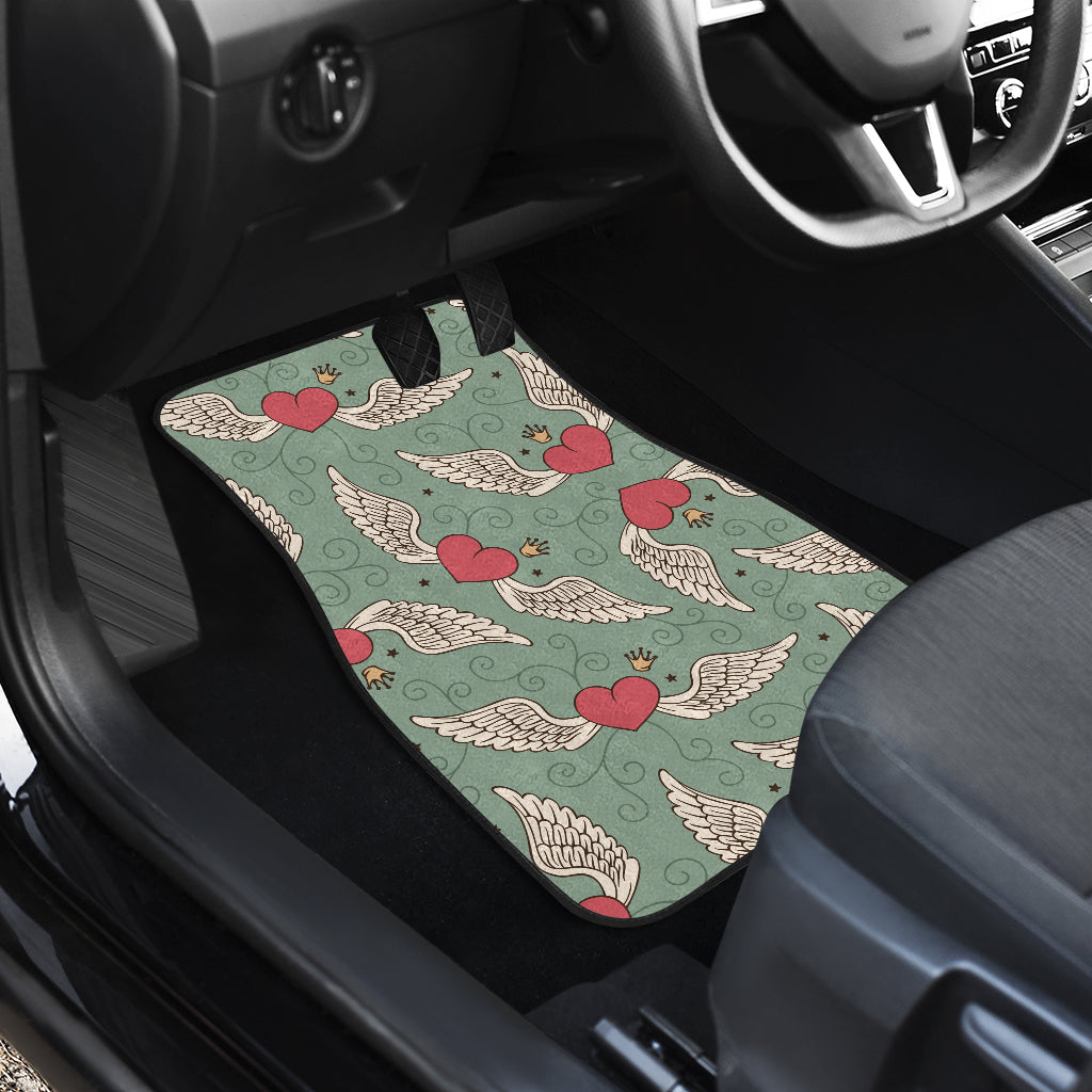 Angel Wings Heart Design Themed Print Car Floor Mats Front Back