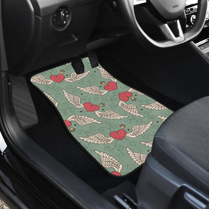 Angel Wings Heart Design Themed Print Car Floor Mats Front Back