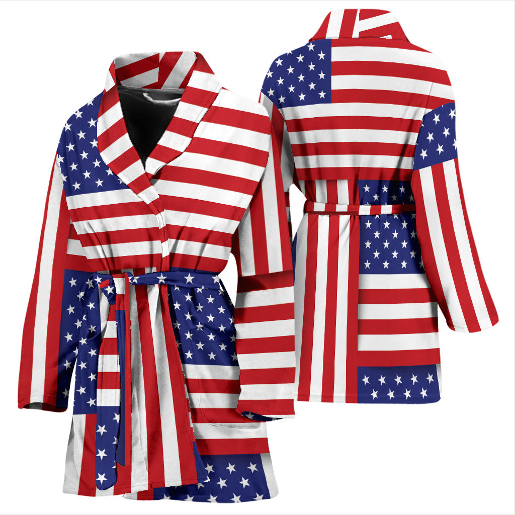 Patriotic US Flag Pattern Print Design A01 Women Bathrobe