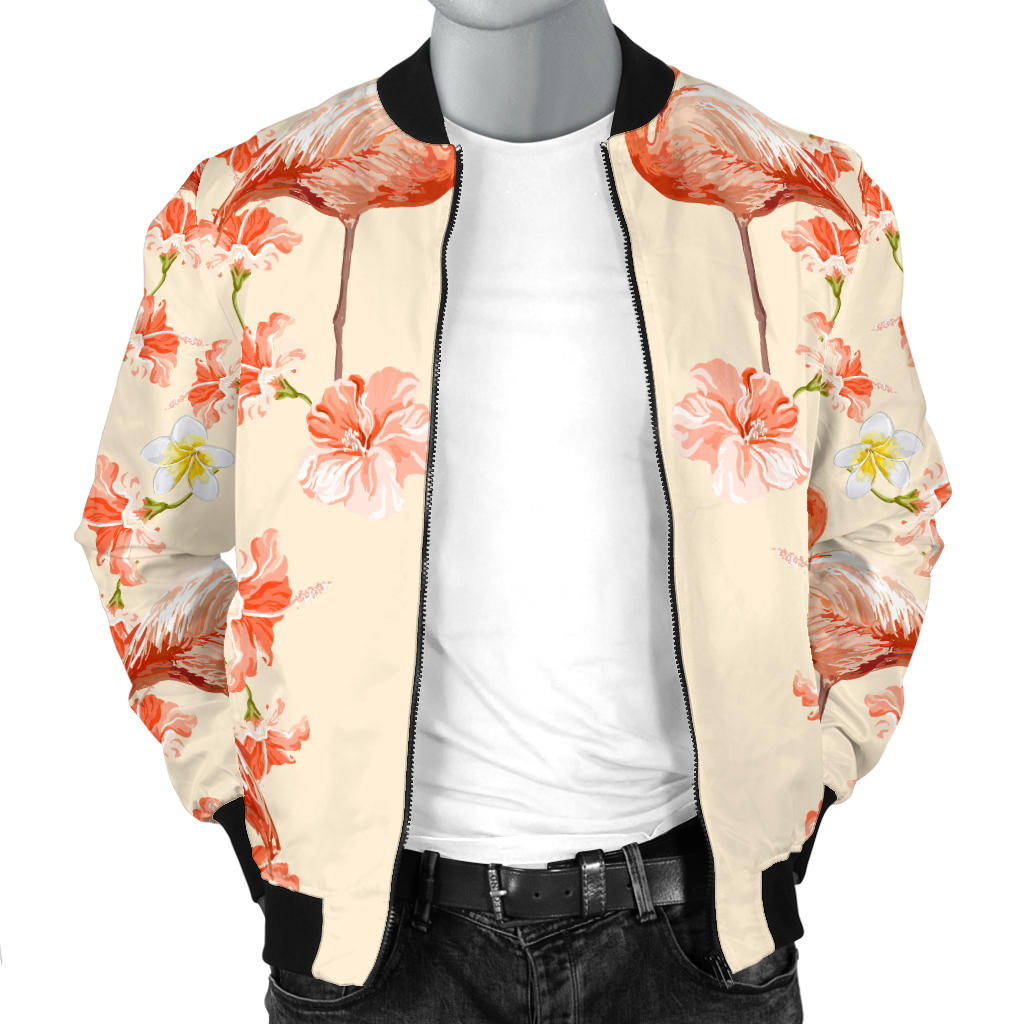 Flamingo Hibiscus Print Pattern Men Bomber Jacket