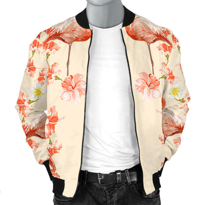 Flamingo Hibiscus Print Pattern Men Bomber Jacket
