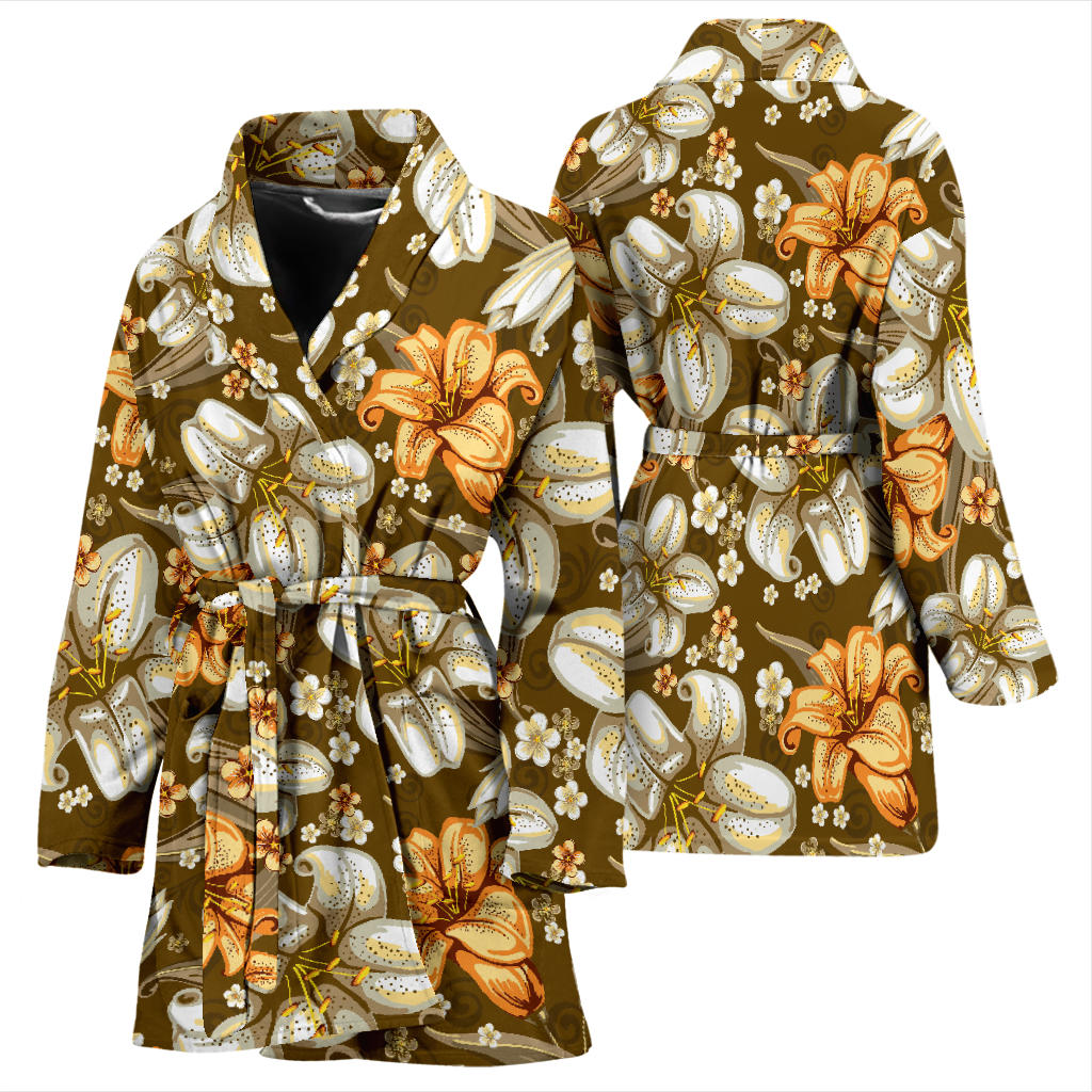 Lily Pattern Print Design 01 Women Bathrobe