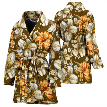 Lily Pattern Print Design 01 Women Bathrobe