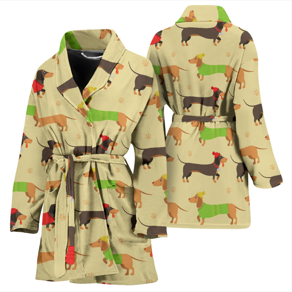 Dachshund Pattern Print Design 06 Women Bathrobe
