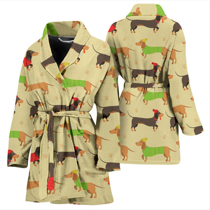 Dachshund Pattern Print Design 06 Women Bathrobe