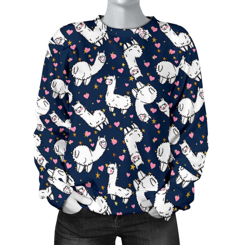 Alpaca Heart Star Design Themed Print Women Long Sleeve Sweatshirt