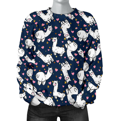 Alpaca Heart Star Design Themed Print Women Long Sleeve Sweatshirt