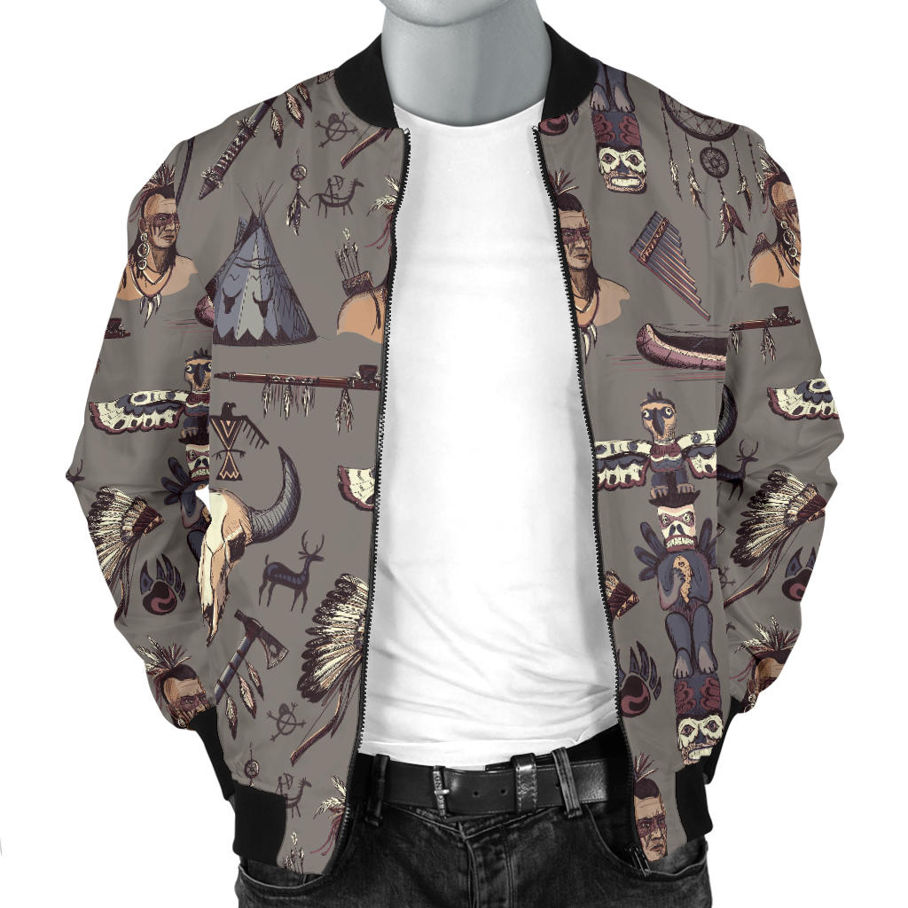 Native Indian life Design Print Men Bomber Jacket