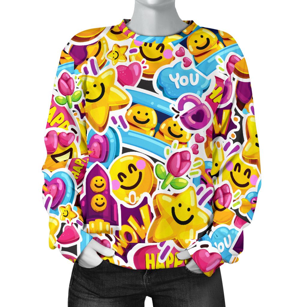 Emoji Sticker Print Pattern Women Long Sleeve Sweatshirt