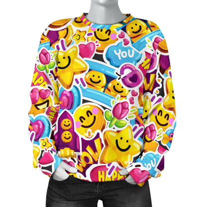 Emoji Sticker Print Pattern Women Long Sleeve Sweatshirt