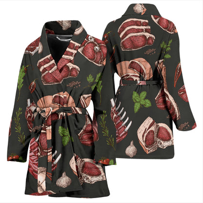 Meat Pattern Print Design 02 Women Bathrobe