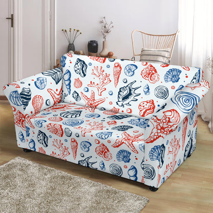 Seashell Print Design LKS307 Loveseat Couch Slipcover
