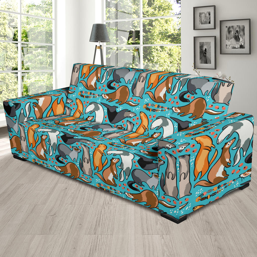 Ferret Pattern Print Design 03 Sofa Slipcover