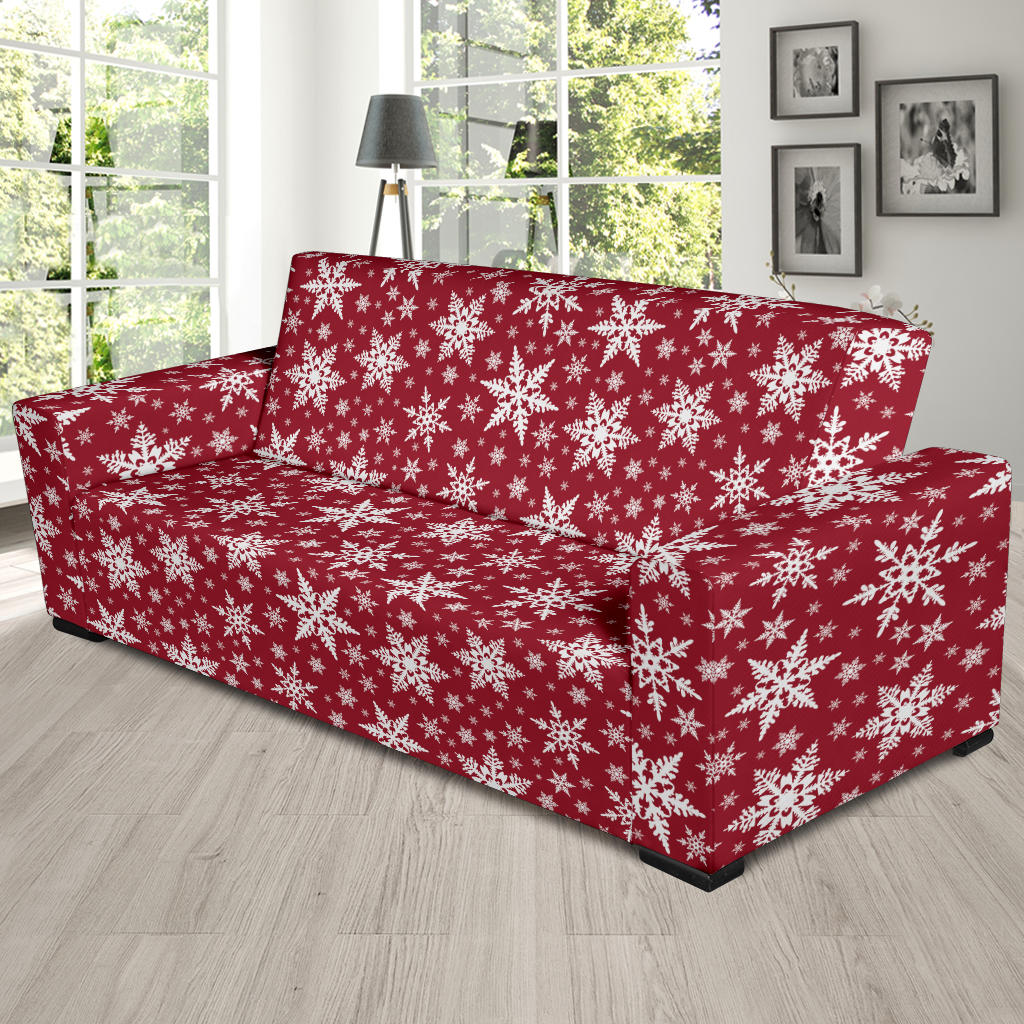 Snowflake Red Print Design LKS302 Sofa Slipcover