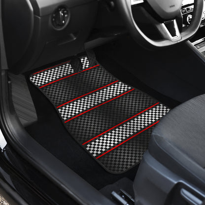 Checkered Flag Red Line Style Car Floor Mats Front Back