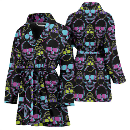 Skull 3D Colorful Print Design LKS309 Women Bathrobe