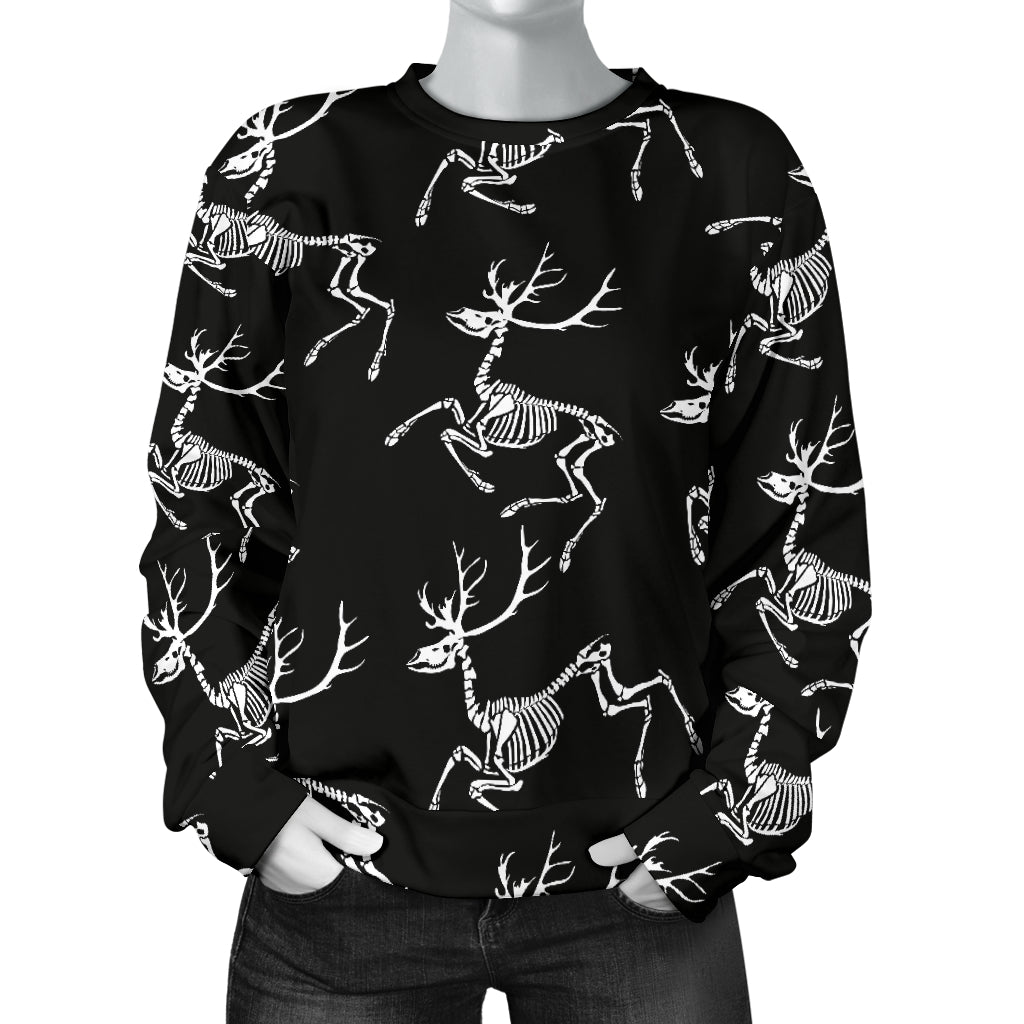 Deer Skeleton Print Pattern Women Long Sleeve Sweatshirt