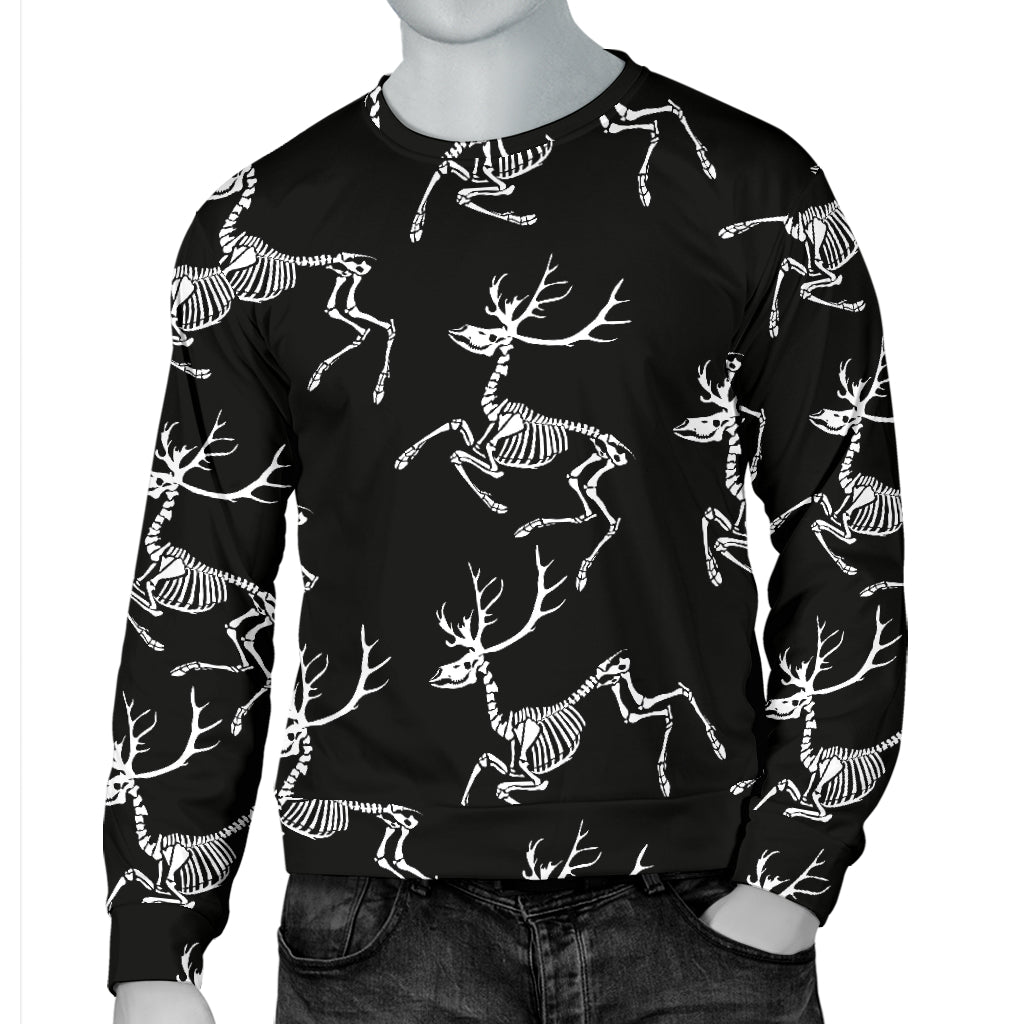 Deer Skeleton Print Pattern Men Long Sleeve Sweatshirt