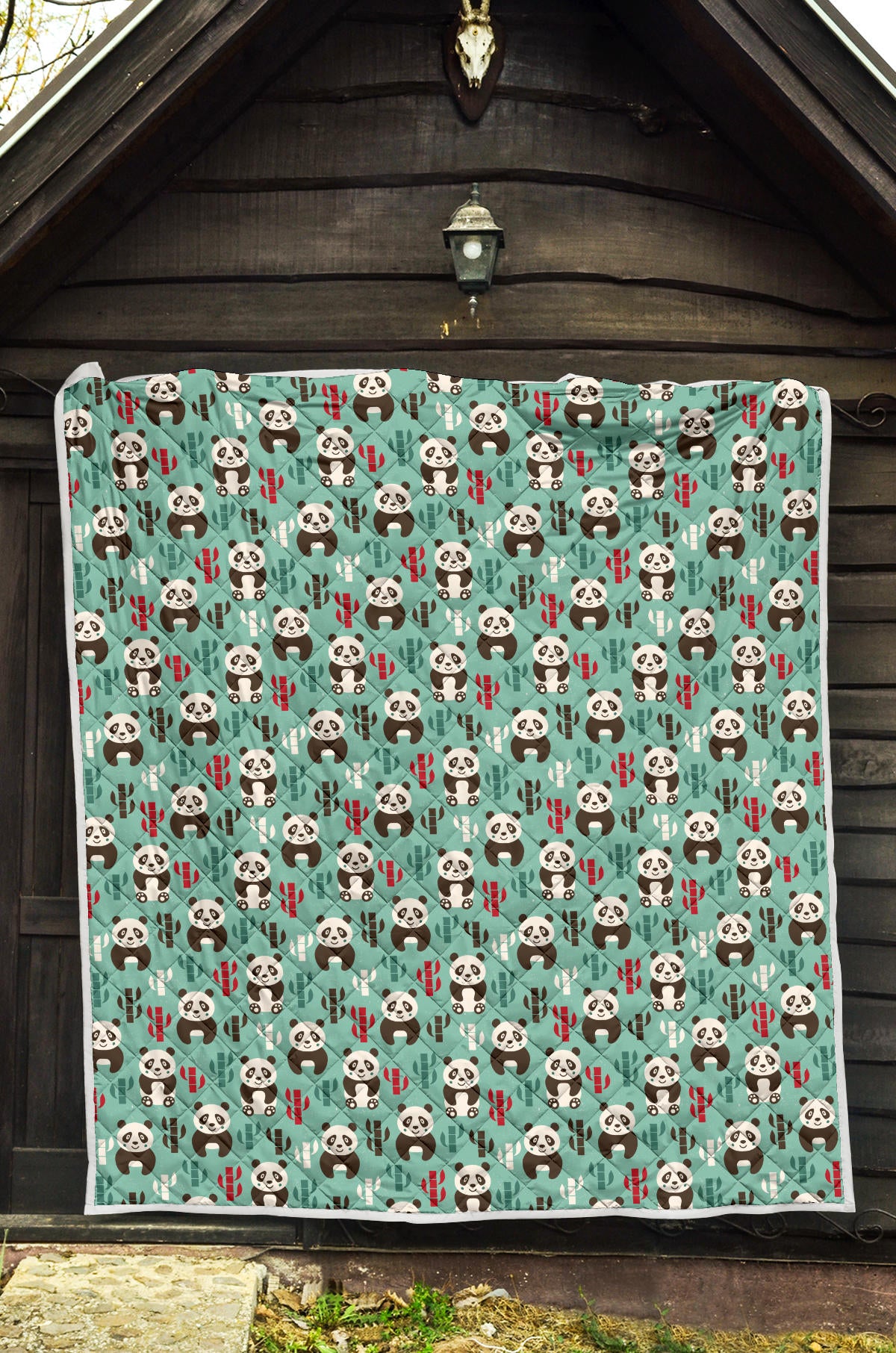 Panda Bear Cute Themed Print Quilt Bedspread