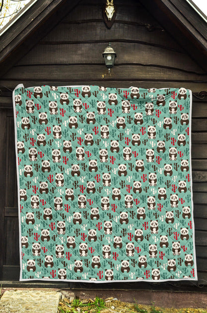 Panda Bear Cute Themed Print Quilt Bedspread
