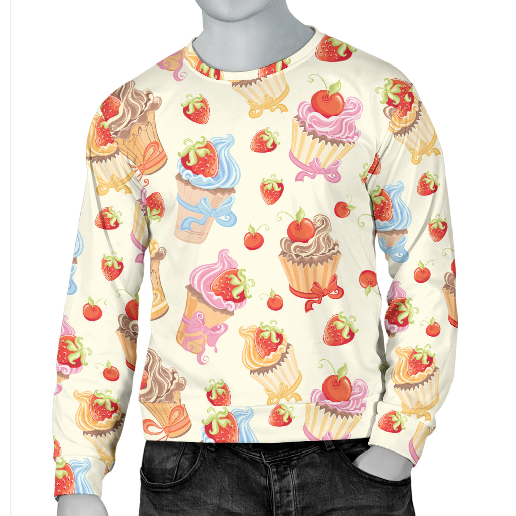 Cupcakes Strawberry Cherry Print Men Long Sleeve Sweatshirt