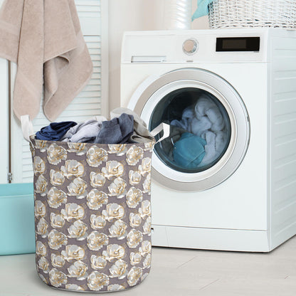 Elegant Grey Flower Print Laundry Basket