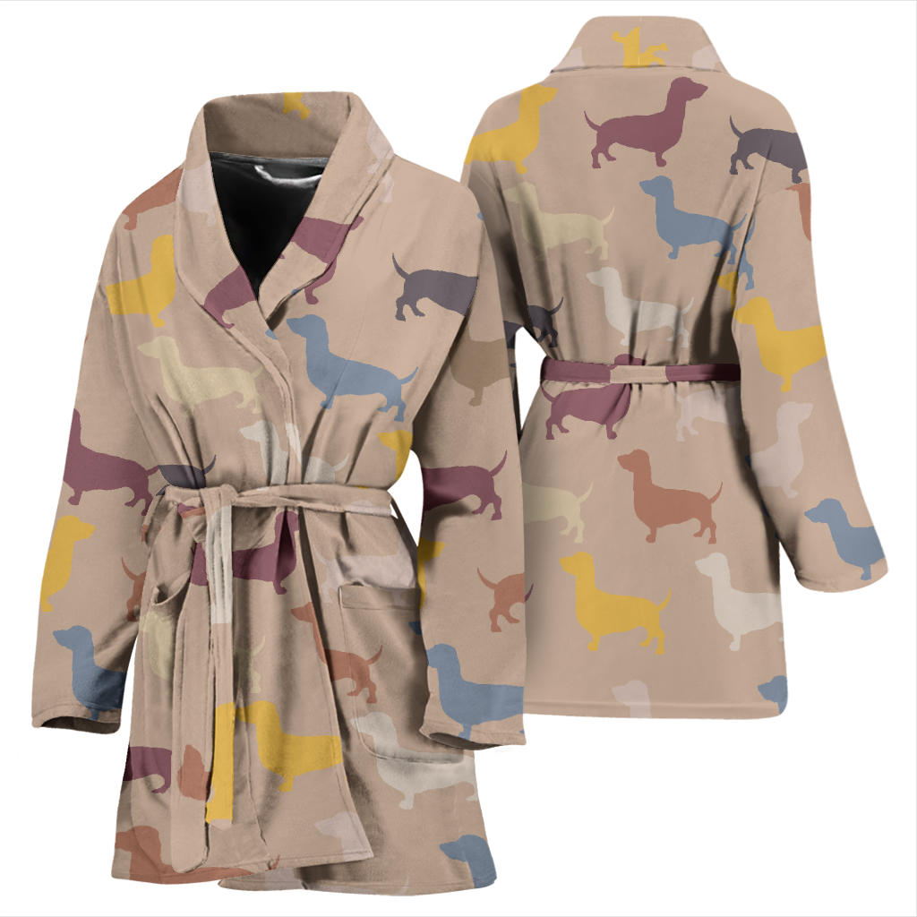 Dachshund Pattern Print Design 03 Women Bathrobe