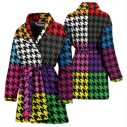 Houndstooth Colorful Pattern Print Design 01 Women Bathrobe